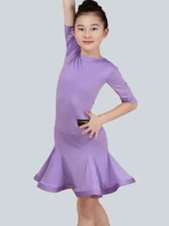 Dance Costumes Latin Dancer Dresses Kids Mint Green Half Sleeve Ballroom Dancing Outfits For Girls Carnival