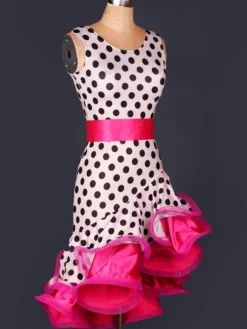 Dance Costumes Latin Dancer Dresses Organza Round Neck Sleeveless Two Tone Irregular Ruffles Sash Dancing Clothes Hallloween