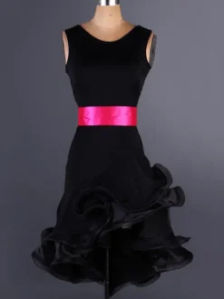 Dance Costumes Latin Dancer Dresses Organza Round Neck Sleeveless Two Tone Irregular Ruffles Sash Dancing Clothes Hallloween