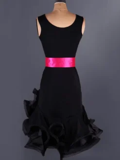 Dance Costumes Latin Dancer Dresses Organza Round Neck Sleeveless Two Tone Irregular Ruffles Sash Dancing Clothes Hallloween