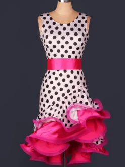 Dance Costumes Latin Dancer Dresses Organza Round Neck Sleeveless Two Tone Irregular Ruffles Sash Dancing Clothes Hallloween