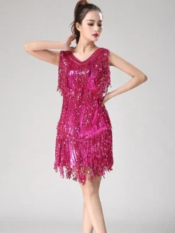 Dance Costumes Latin Dancer Dresses Women Purple Tassels Skirt Dancing Clothing Carnival