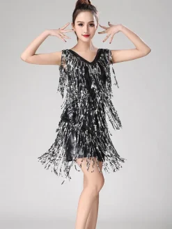 Dance Costumes Latin Dancer Dresses Women Purple Tassels Skirt Dancing Clothing Carnival