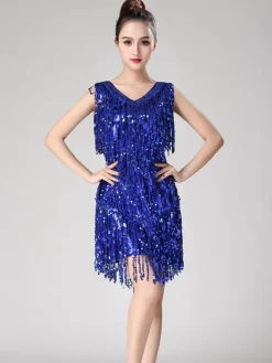 Dance Costumes Latin Dancer Dresses Women Purple Tassels Skirt Dancing Clothing Carnival