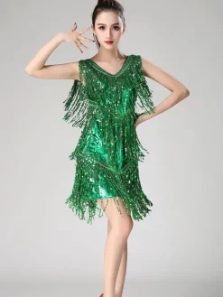 Dance Costumes Latin Dancer Dresses Women Purple Tassels Skirt Dancing Clothing Carnival