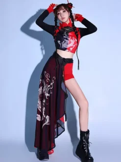 Dance Costumes Women's Jazz Dragon Print Dancing Wear Set