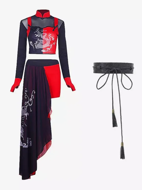 Dance Costumes Women's Jazz Dragon Print Dancing Wear Set