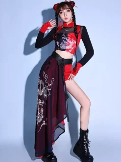 Dance Costumes Women's Jazz Dragon Print Dancing Wear Set