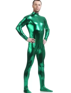 Dark Green Adults Bodysuit Shiny Metallic Catsuit for Men