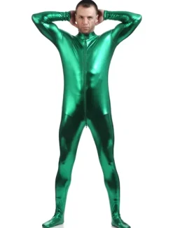 Dark Green Adults Bodysuit Shiny Metallic Catsuit for Men