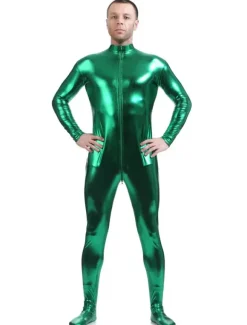 Dark Green Adults Bodysuit Shiny Metallic Catsuit for Men