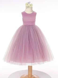 Dark Green Flower Girl Dress Tulle Bows Jewel Neck Sleeveless Kids Birthday Party Dresses