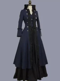 Dark Navy Retro Tudor Dress Costumes Women's Ruffles Polyester Tunic Dress Marie Antoinette Costume Retro Party Prom Dress