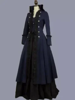 Dark Navy Retro Tudor Dress Costumes Women's Ruffles Polyester Tunic Dress Marie Antoinette Costume Retro Party Prom Dress