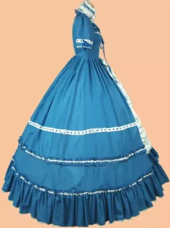 Dark Navy Retro Tudor Dress Costumes Women's Lace Up Bows Polyester Choker Dress Retro Marie Antoinette Costume Vintage Clothing