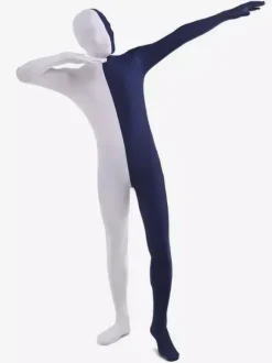 Dark Navy and White Two Tone Zentai Suit Full Body Lycra Spandex Bodysuit
