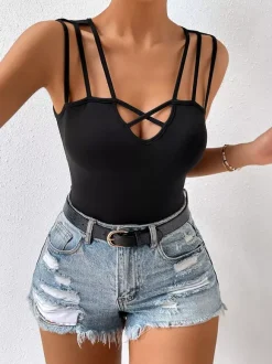 Dark Navy Cami Top Straps Neck Chic Camis For Women