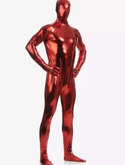Dark Red Zentai Suit Adults Full Body Shiny Metallic Bodysuit for Men