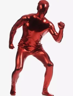 Dark Red Zentai Suit Adults Full Body Shiny Metallic Bodysuit for Men