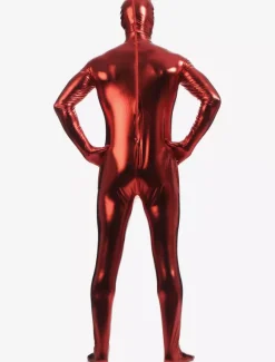 Dark Red Zentai Suit Adults Full Body Shiny Metallic Bodysuit for Men
