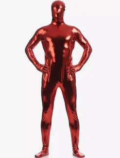 Dark Red Zentai Suit Adults Full Body Shiny Metallic Bodysuit for Men