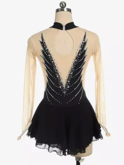 Dark Back Swam Skating Dress High Collar Beaded Mesh Skating Costumes For Women And Girl