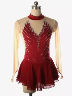 Dark Back Swam Skating Dress High Collar Beaded Mesh Skating Costumes For Women And Girl
