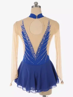 Dark Back Swam Skating Dress High Collar Beaded Mesh Skating Costumes For Women And Girl