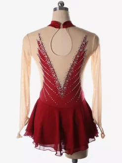 Dark Back Swam Skating Dress High Collar Beaded Mesh Skating Costumes For Women And Girl