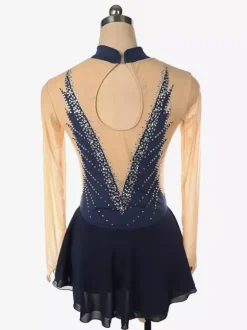 Dark Back Swam Skating Dress High Collar Beaded Mesh Skating Costumes For Women And Girl