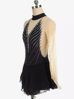 Dark Back Swam Skating Dress High Collar Beaded Mesh Skating Costumes For Women And Girl