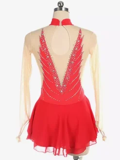 Dark Back Swam Skating Dress High Collar Beaded Mesh Skating Costumes For Women And Girl