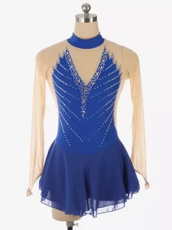 Dark Back Swam Skating Dress High Collar Beaded Mesh Skating Costumes For Women And Girl