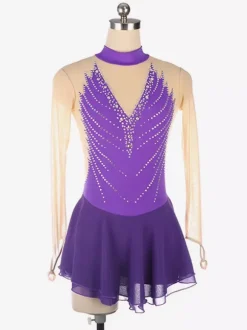 Dark Back Swam Skating Dress High Collar Beaded Mesh Skating Costumes For Women And Girl
