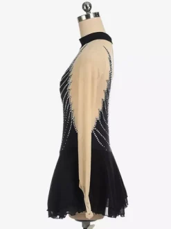 Dark Back Swam Skating Dress High Collar Beaded Mesh Skating Costumes For Women And Girl