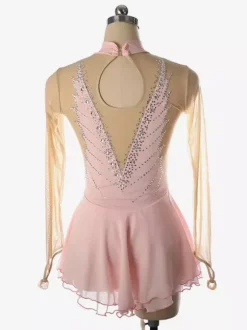 Dark Back Swam Skating Dress High Collar Beaded Mesh Skating Costumes For Women And Girl