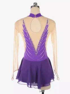 Dark Back Swam Skating Dress High Collar Beaded Mesh Skating Costumes For Women And Girl
