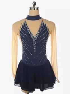 Dark Back Swam Skating Dress High Collar Beaded Mesh Skating Costumes For Women And Girl