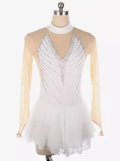 Dark Back Swam Skating Dress High Collar Beaded Mesh Skating Costumes For Women And Girl
