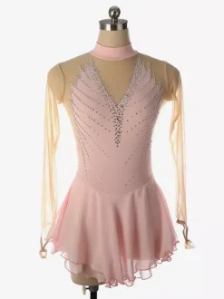 Dark Back Swam Skating Dress High Collar Beaded Mesh Skating Costumes For Women And Girl