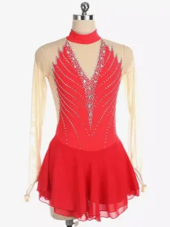 Dark Back Swam Skating Dress High Collar Beaded Mesh Skating Costumes For Women And Girl