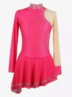 Dark Black Elegant Skating Dress Long Sleeves Mesh Beaded Rhinestone Skating Costumes