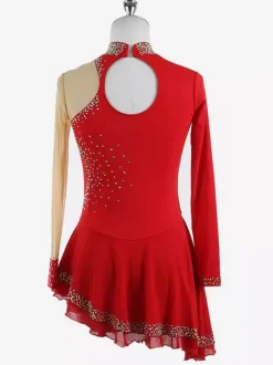 Dark Black Elegant Skating Dress Long Sleeves Mesh Beaded Rhinestone Skating Costumes