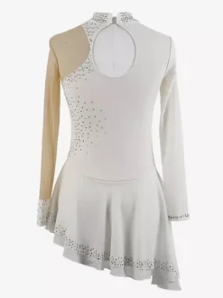 Dark Black Elegant Skating Dress Long Sleeves Mesh Beaded Rhinestone Skating Costumes