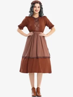 Dark brown Wolf Grandma Plays Old Granny Maid Lace Costume