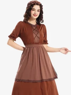 Dark brown Wolf Grandma Plays Old Granny Maid Lace Costume