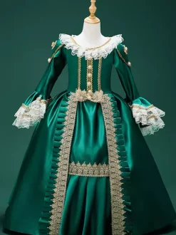 Dark Green Retro Costumes Lace Polyester Marie Antoinette Costume Dress Girl's Retro Tunic Masquerade Ball Gown