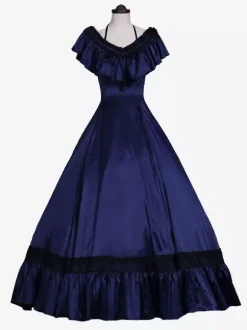 Dark Green Retro Tudor Dress Costumes Ruffles Marie Antoinette Costume Polyester Dress Women's Retro Tunic 18th Century Costume