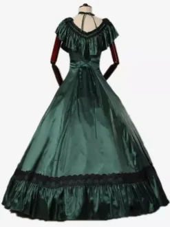 Dark Green Retro Tudor Dress Costumes Ruffles Marie Antoinette Costume Polyester Dress Women's Retro Tunic 18th Century Costume