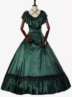 Dark Green Retro Tudor Dress Costumes Ruffles Marie Antoinette Costume Polyester Dress Women's Retro Tunic 18th Century Costume